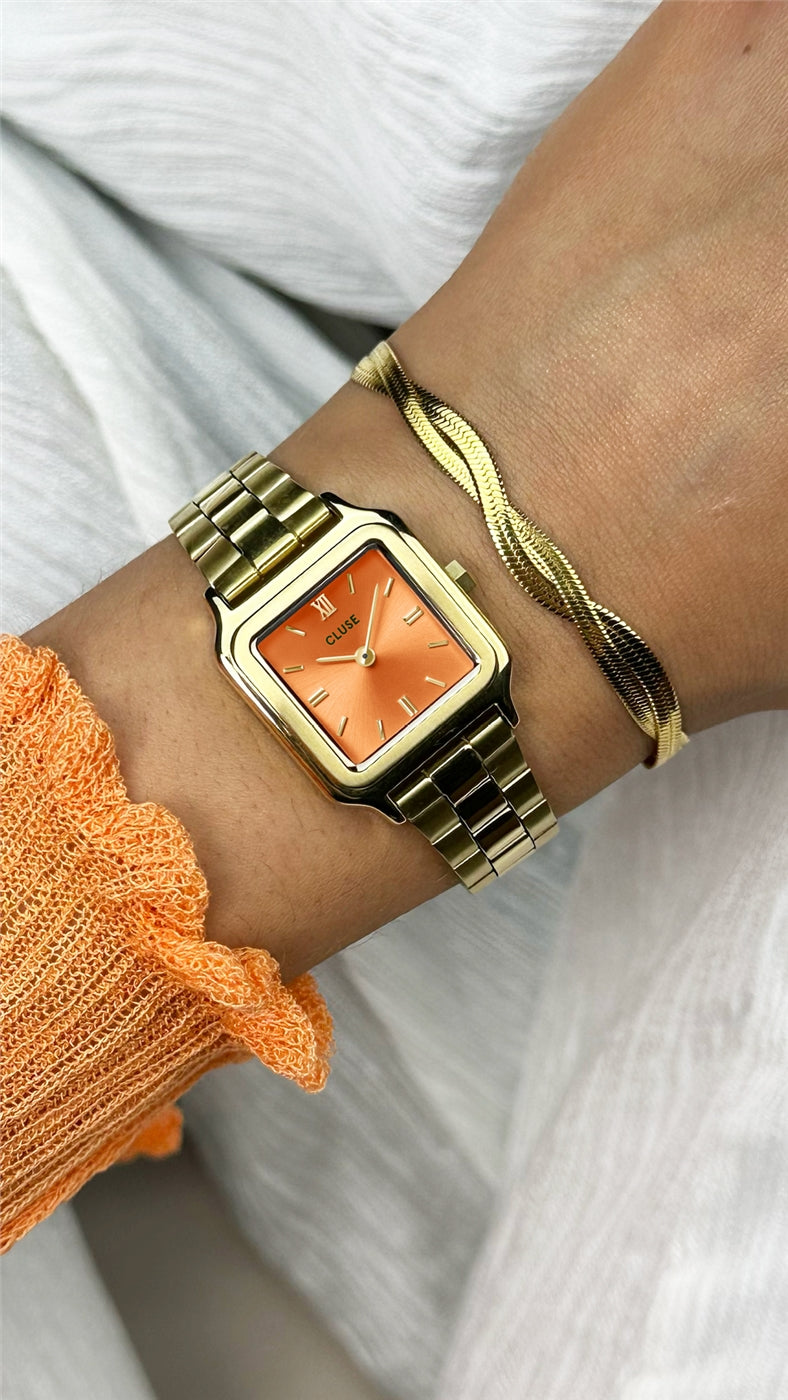 CLUSE Gold Gracieuse Petite Square Apricot Watch