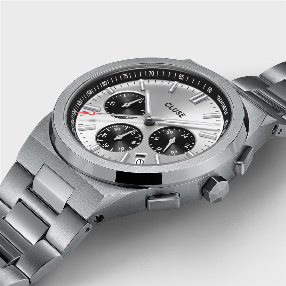 CLUSE Silver Vigoureux Black Chrono Watch