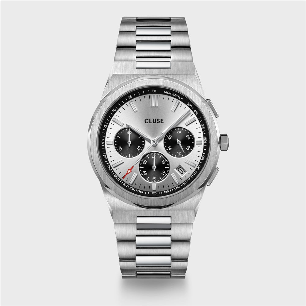 CLUSE Silver Vigoureux Black Chrono Watch