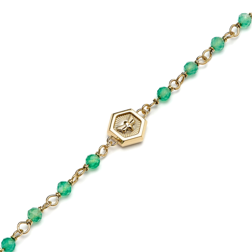 Olivia Burton Beaded Charm Green Agate Bracelet