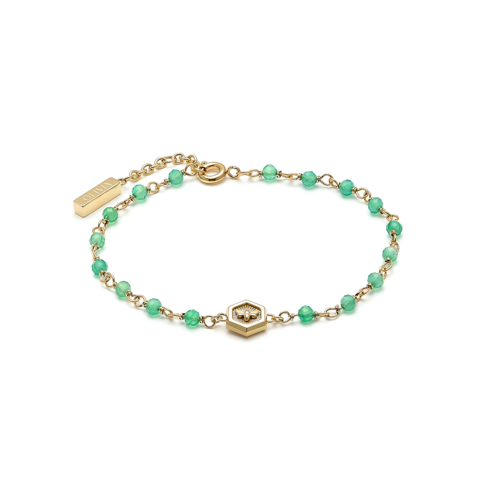 Olivia Burton Beaded Charm Green Agate Bracelet