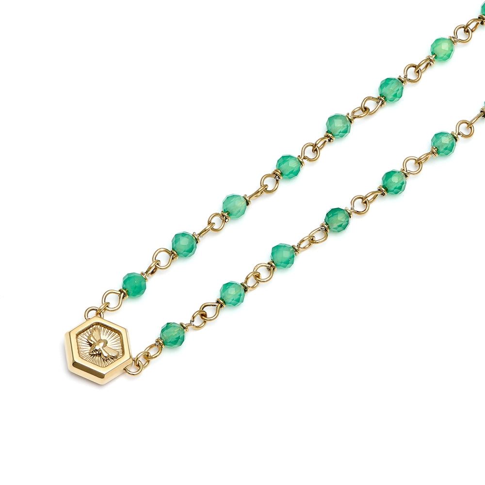 Olivia Burton Beaded Charm Green Agate Necklace