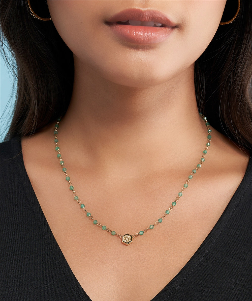 Olivia Burton Beaded Charm Green Agate Necklace