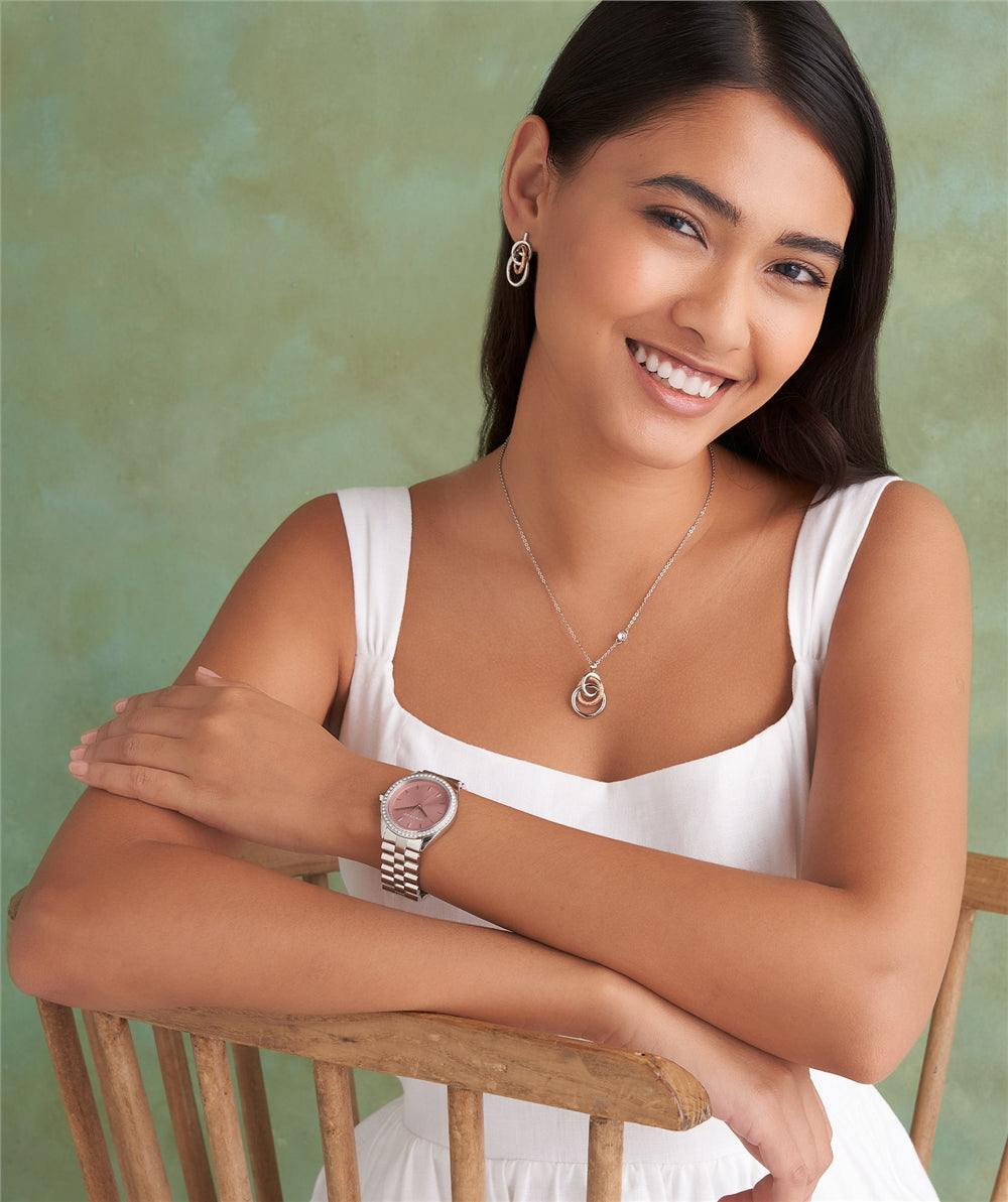 Olivia Burton Bejewelled Pink Stainless Steel Bracelet Watch
