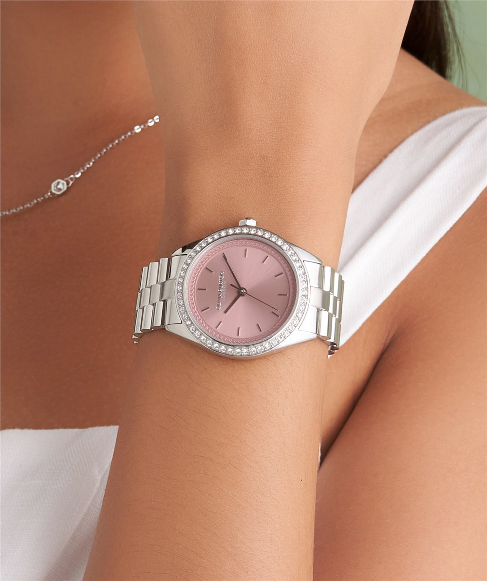 Olivia Burton Bejewelled Pink Stainless Steel Bracelet Watch
