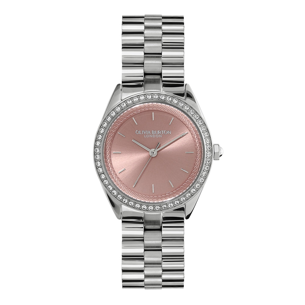 Olivia Burton Bejewelled Pink Stainless Steel Bracelet Watch