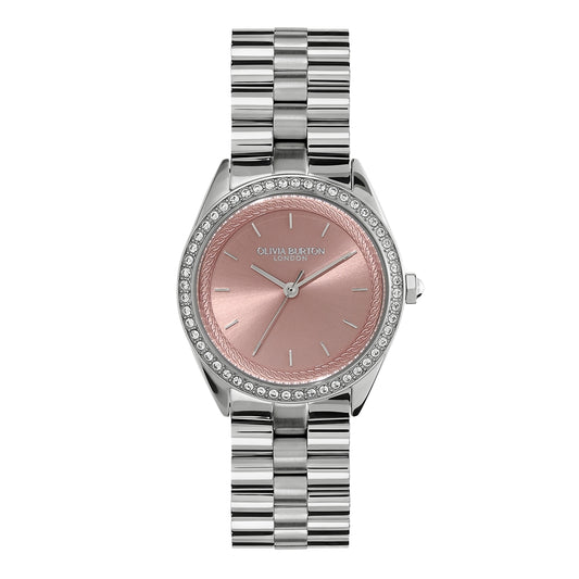 Olivia Burton Bejewelled Pink Stainless Steel Bracelet Watch