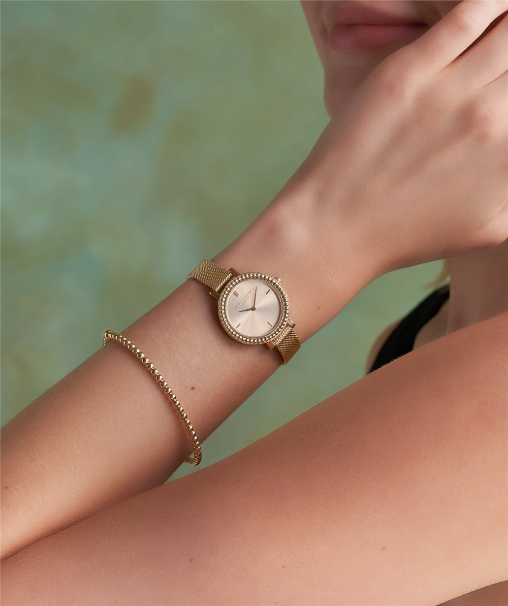 Olivia Burton Vintage Bead Light Gold Mesh Watch 