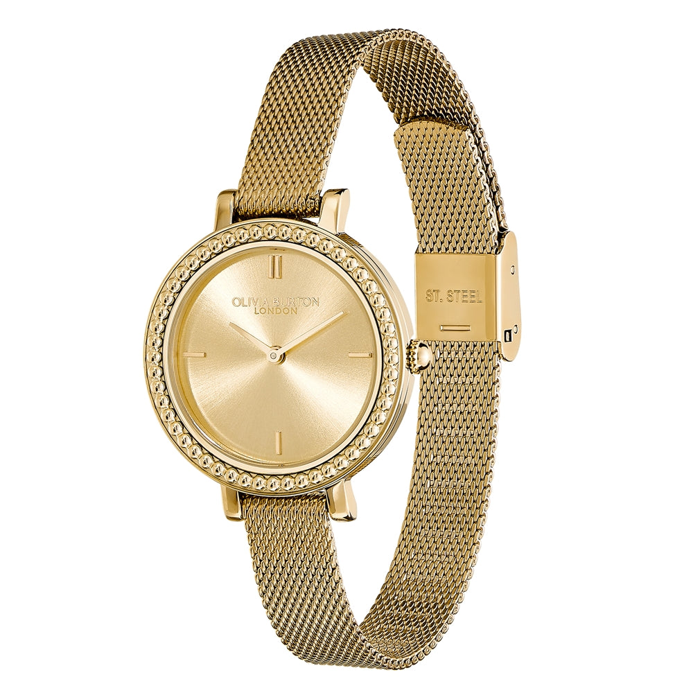 Olivia Burton Vintage Bead Light Gold Mesh Watch 