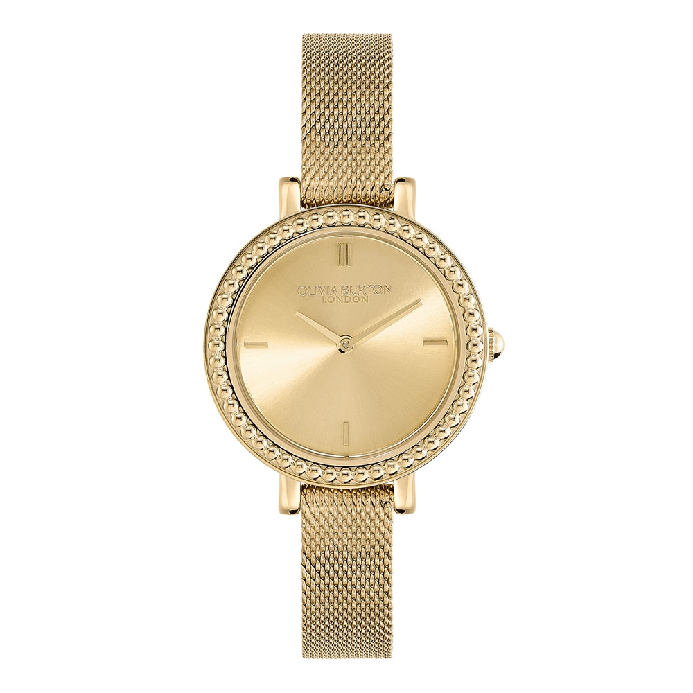 Olivia Burton Vintage Bead Light Gold Mesh Watch 