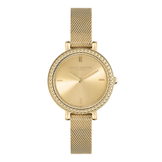 Olivia Burton Vintage Bead Light Gold Mesh Watch 