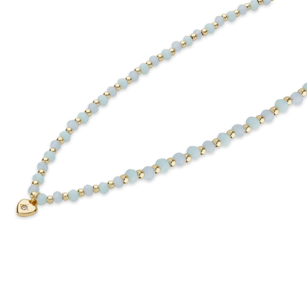 August Woods Gold Blue Bead Heart Necklace