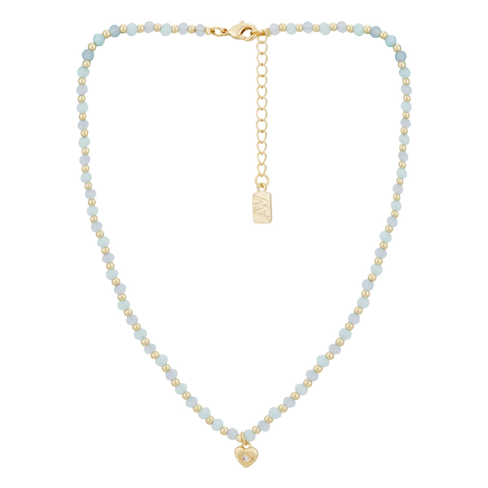 August Woods Gold Blue Bead Heart Necklace