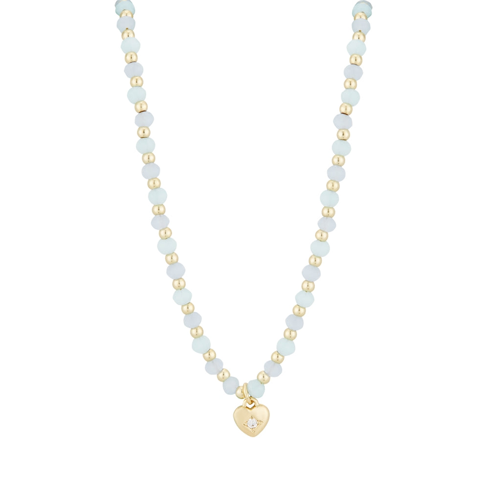 August Woods Gold Blue Bead Heart Necklace