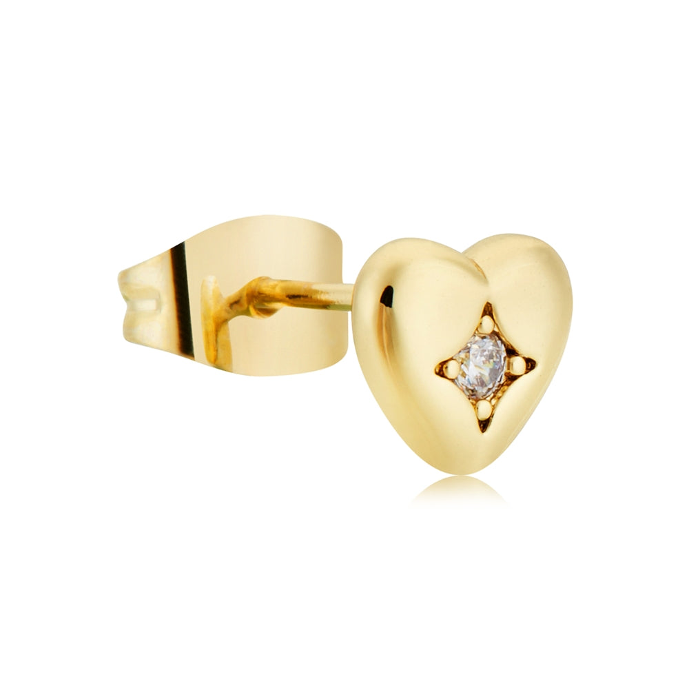 August Woods Gold Crystal Puffed Heart Studs 