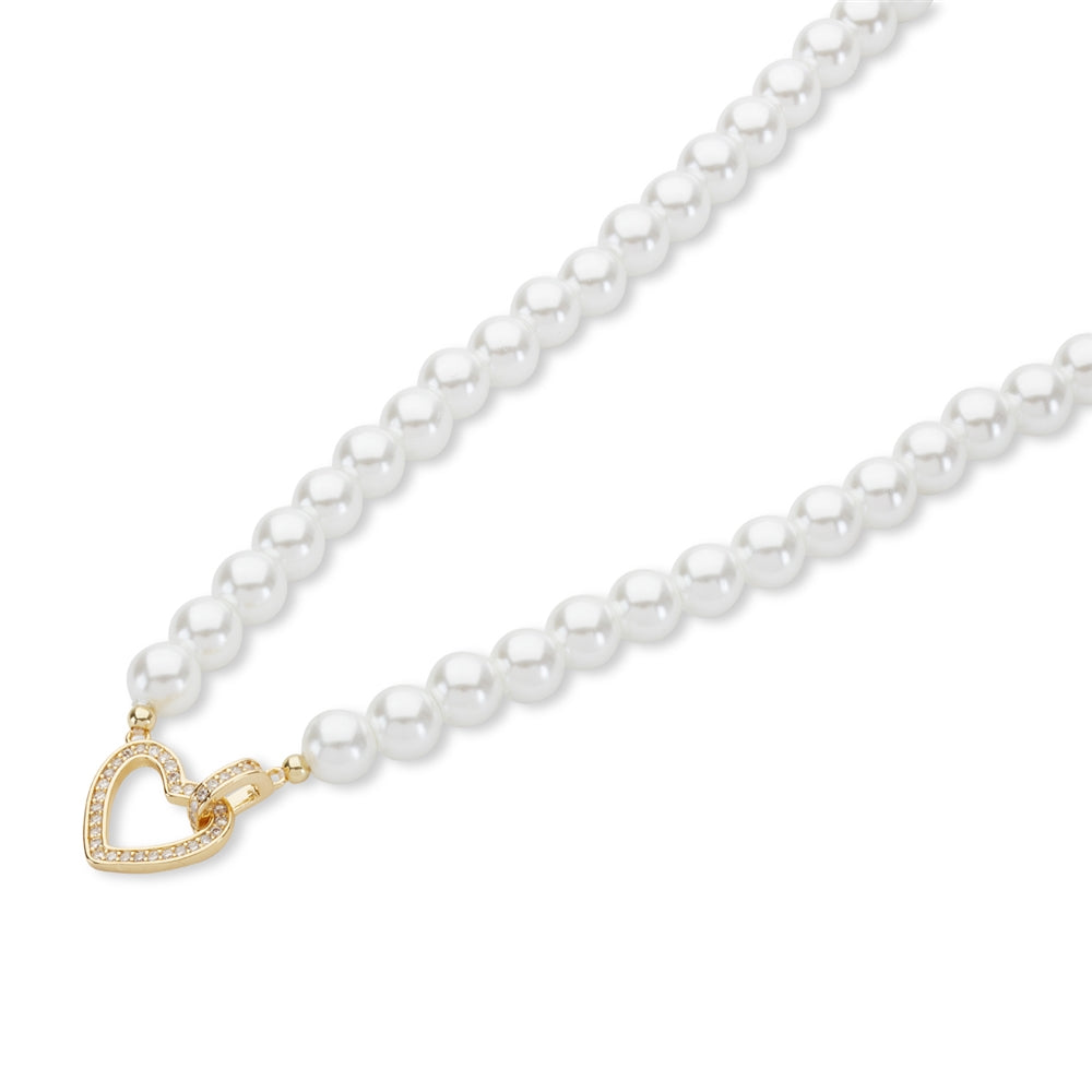 August Woods Gold Pearl Linked Heart Necklace