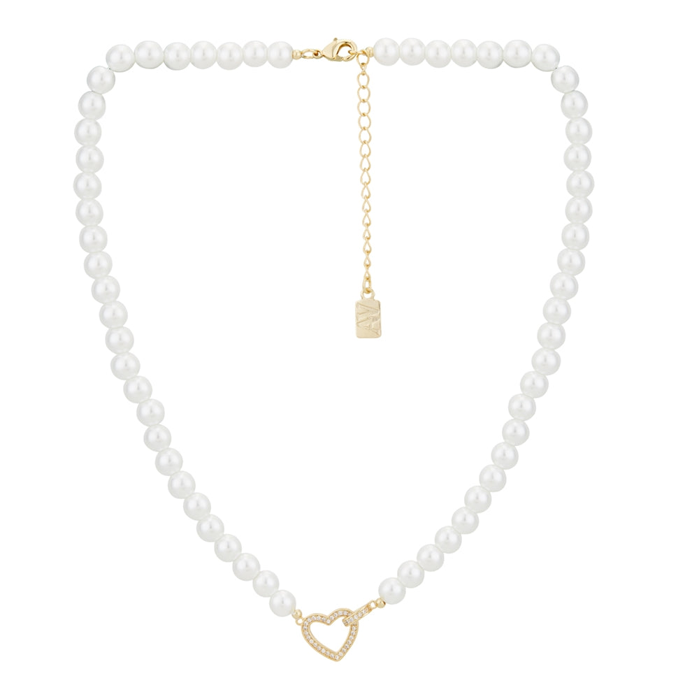 August Woods Gold Pearl Linked Heart Necklace