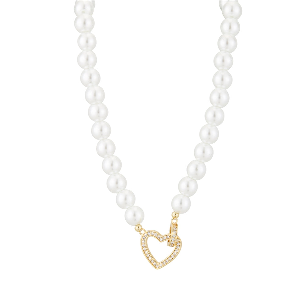 August Woods Gold Pearl Linked Heart Necklace