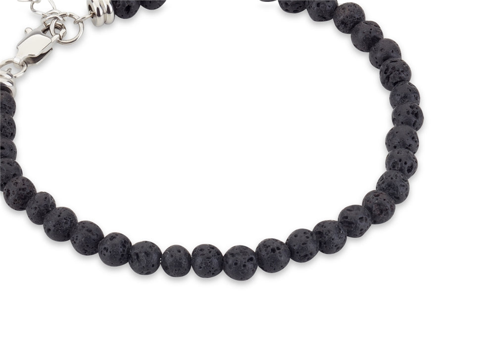 Over & Over Silver Stainless Steel Black Beaded Bracelet