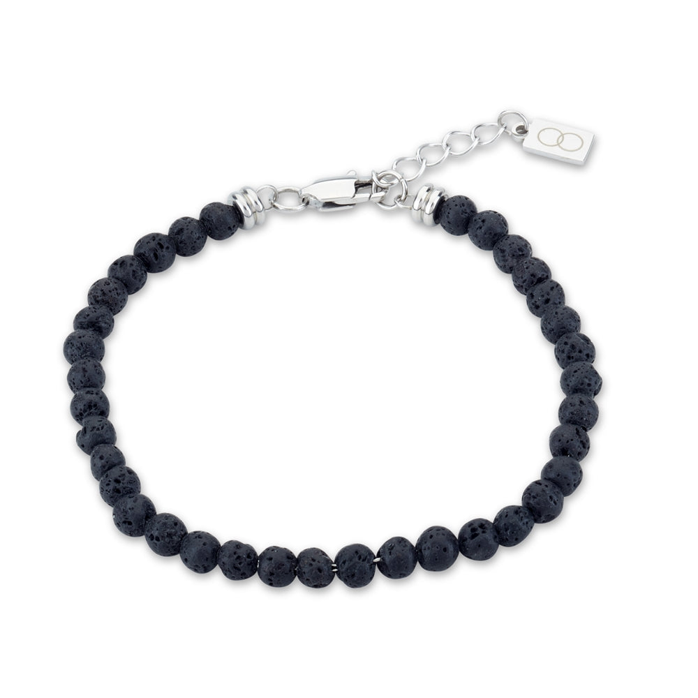 Over & Over Silver Stainless Steel Black Beaded Bracelet