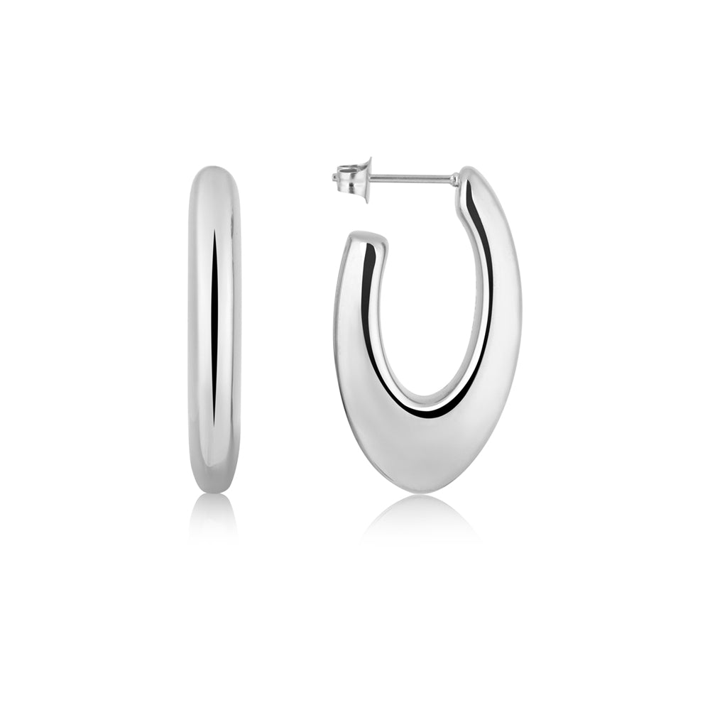Over & Over Silver Stainless Steel Oval Chunky Earrings