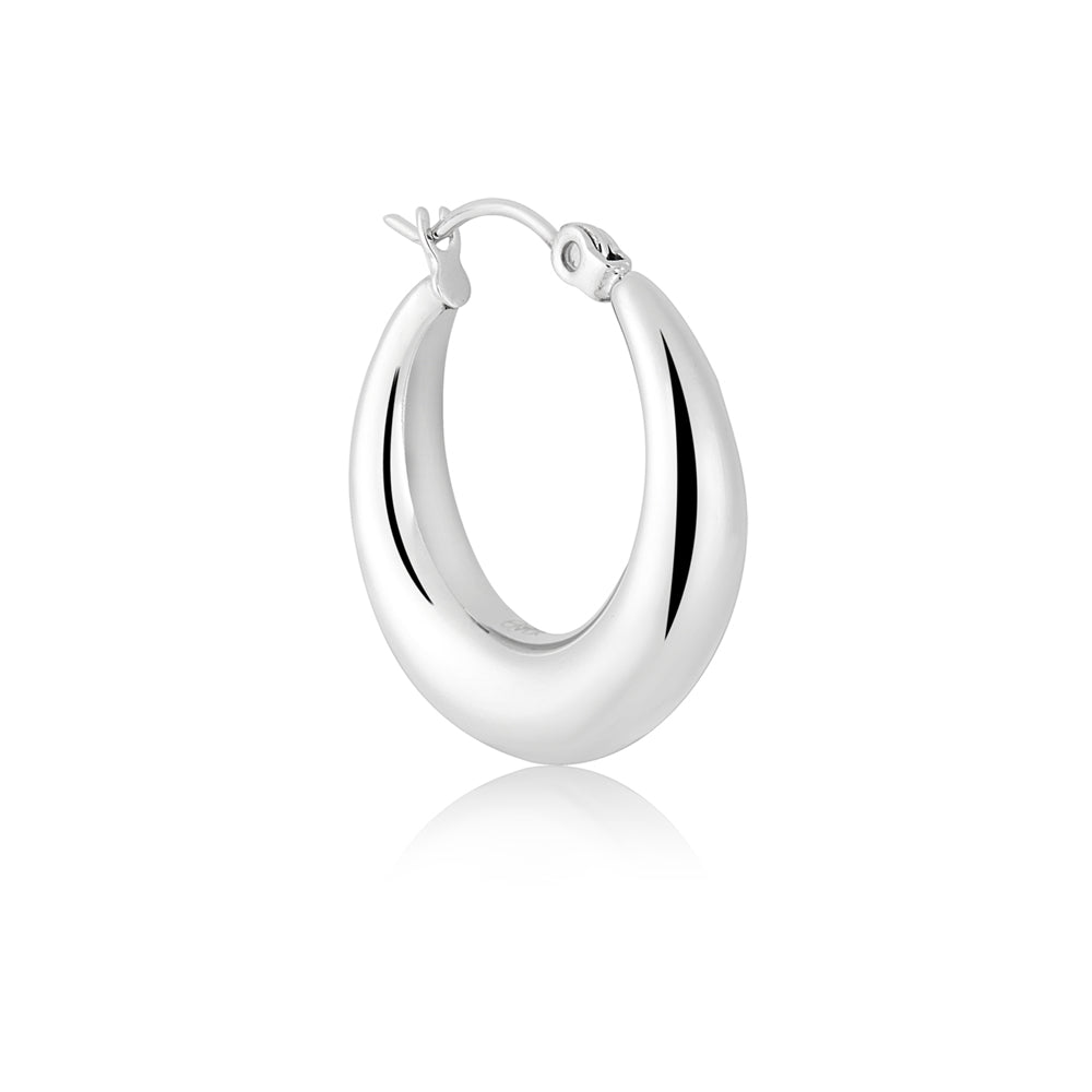 Over & Over Silver Stainless Steel Oval Huggie Hoop Earrings