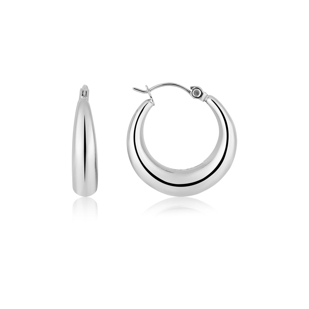 Over & Over Silver Stainless Steel Oval Huggie Hoop Earrings