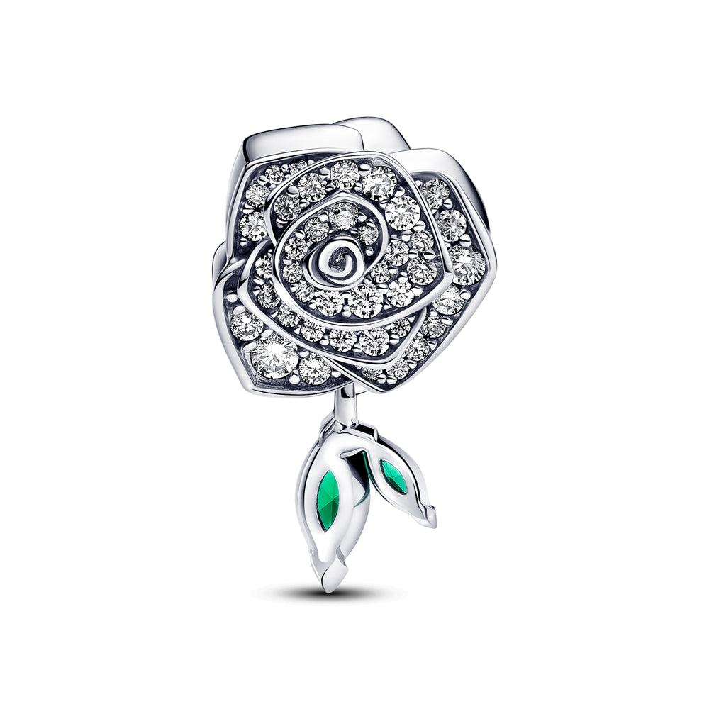 Pandora Crystal Rose with Green Crystal Dangle Charm