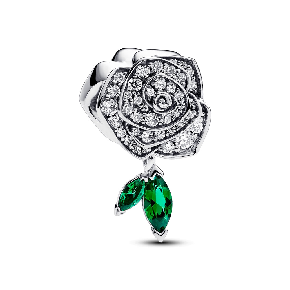 Pandora Crystal Rose with Green Crystal Dangle Charm