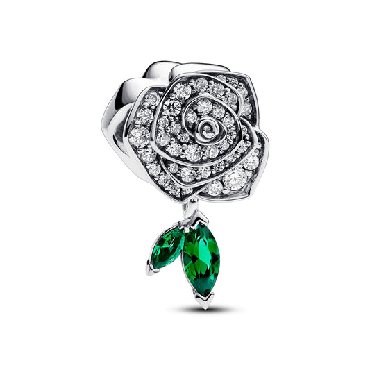 Pandora Crystal Rose with Green Crystal Dangle Charm