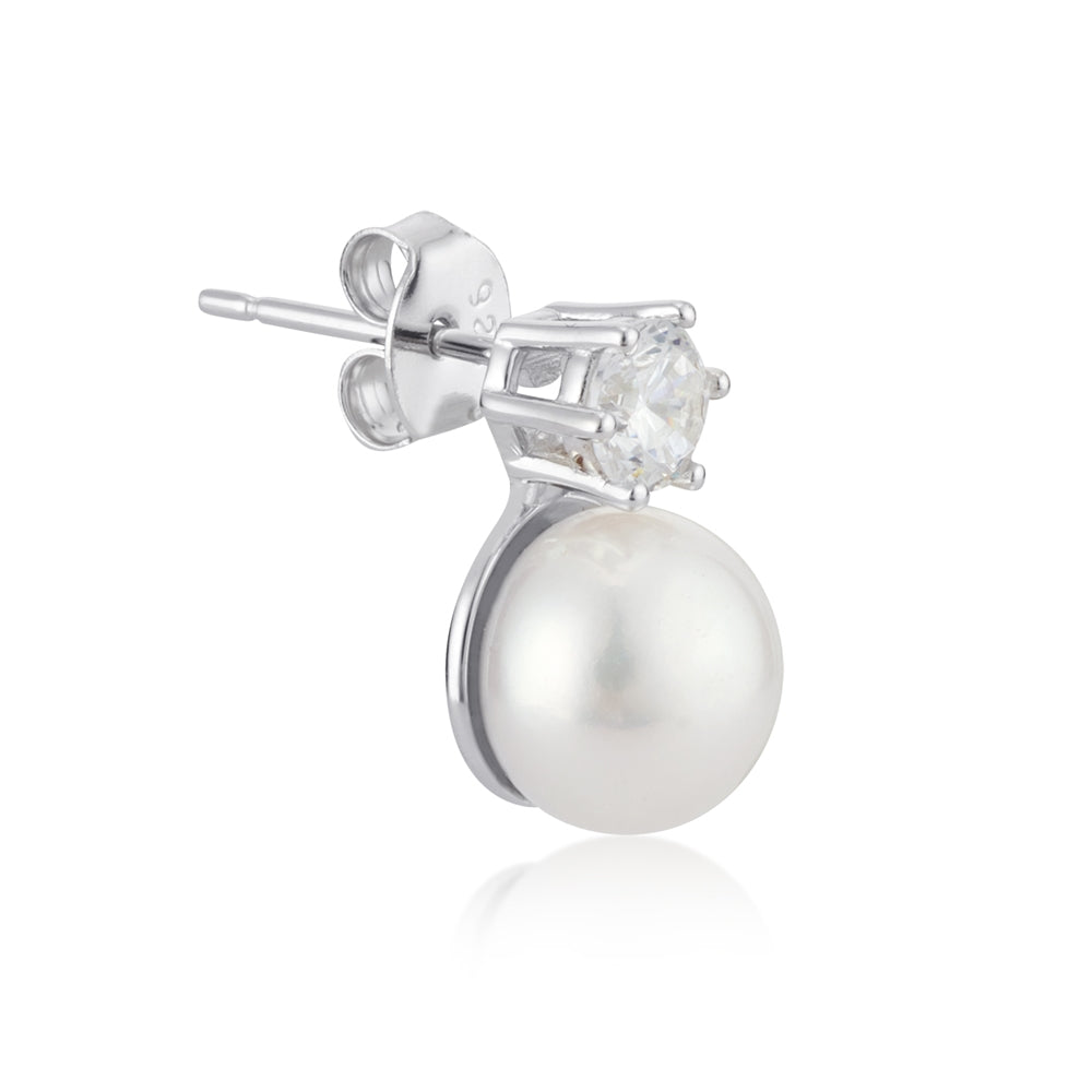 Argento Silver Classic Bridal Crystal and Pearl Stud Earrings