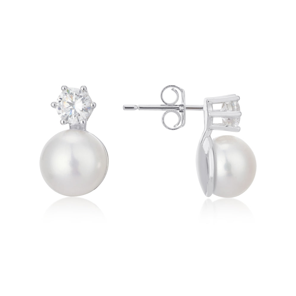Argento Silver Classic Bridal Crystal and Pearl Stud Earrings