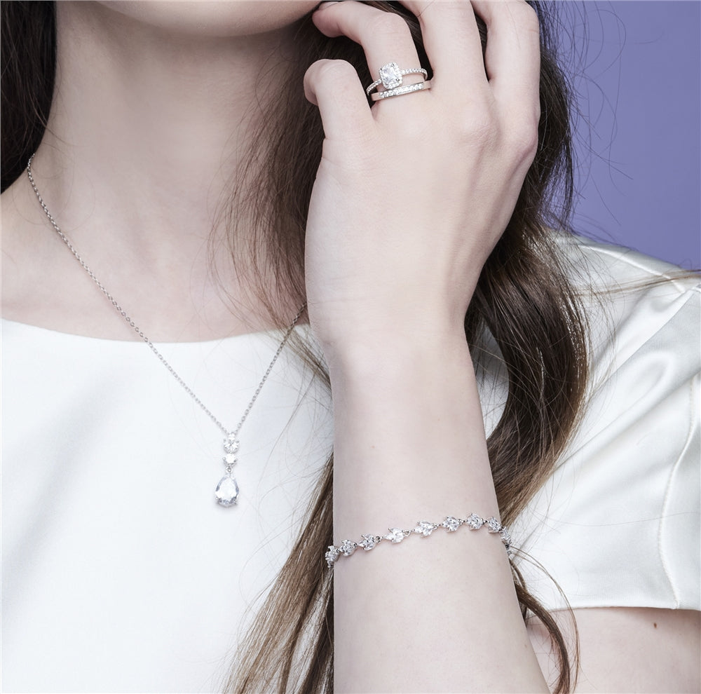 Argento Silver Crystal Bridal Drop Necklace