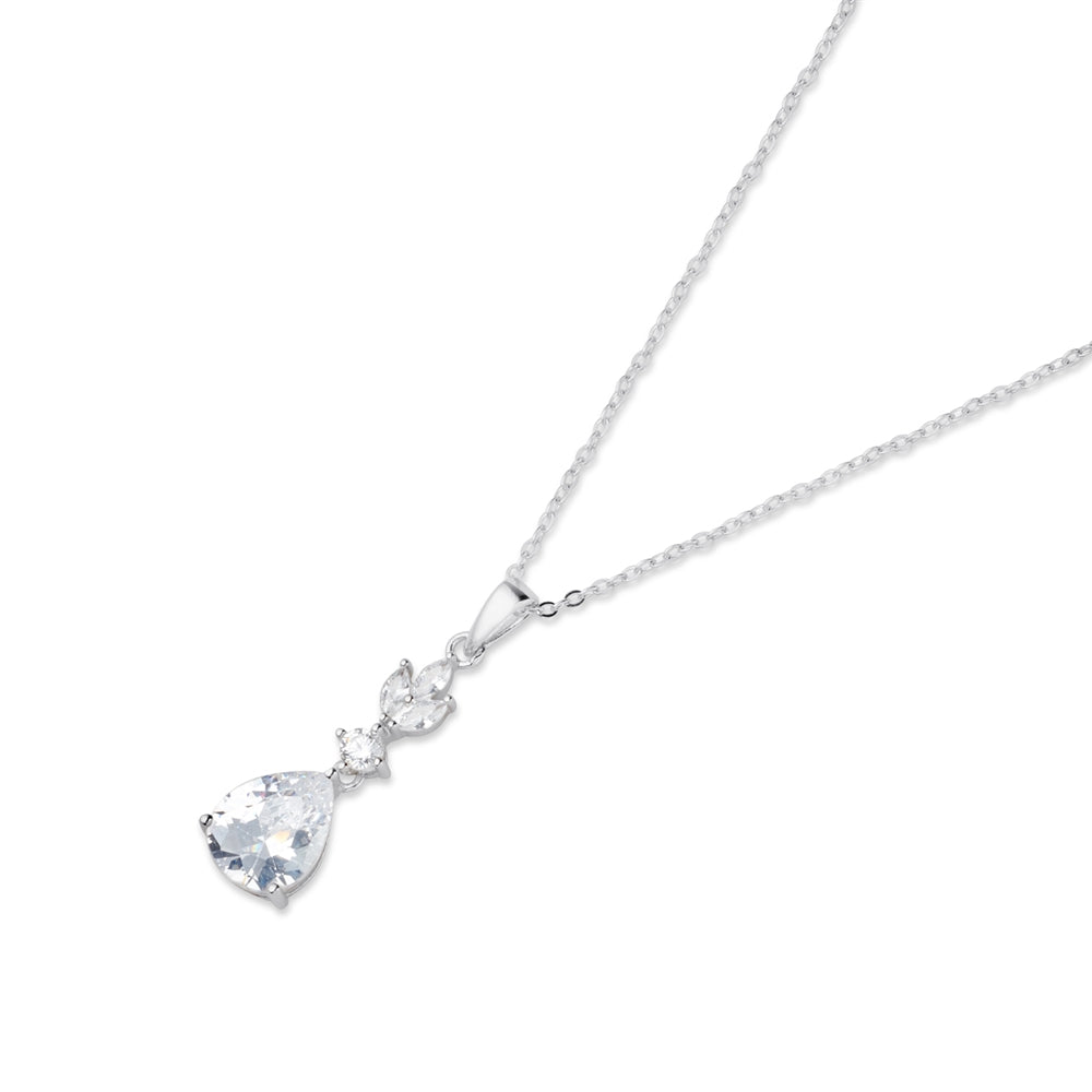 Argento Silver Crystal Bridal Drop Necklace