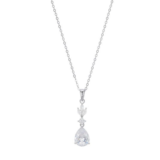 Argento Silver Crystal Bridal Drop Necklace