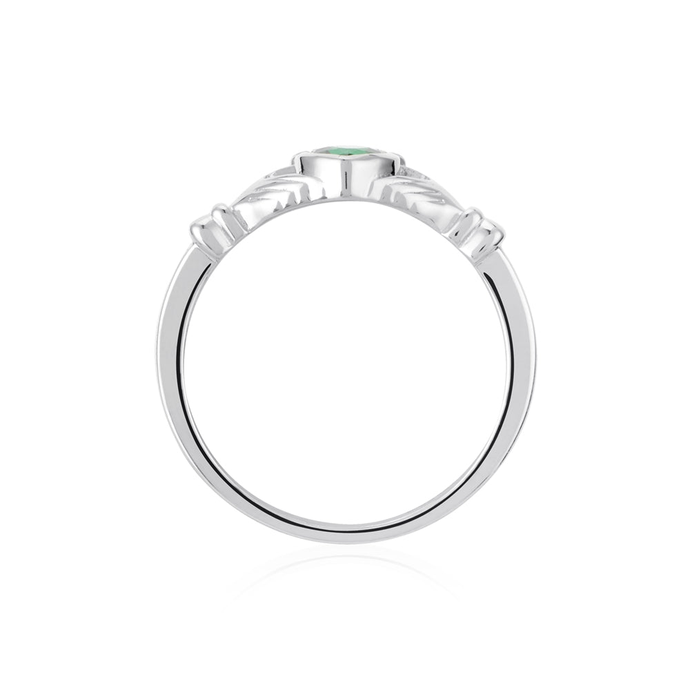 Argento Silver May Emerald Cubic Zirconia Claddagh Ring