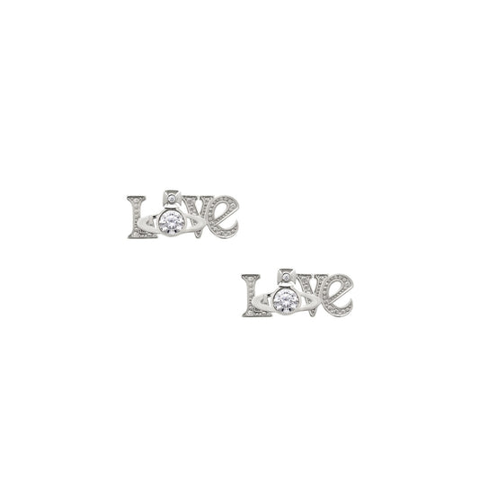 Vivienne Westwood Sterling Silver Crystal Erica Love Stud Earrings