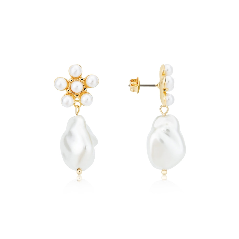 August Woods Gold Pearl Flower Drop Earrings
