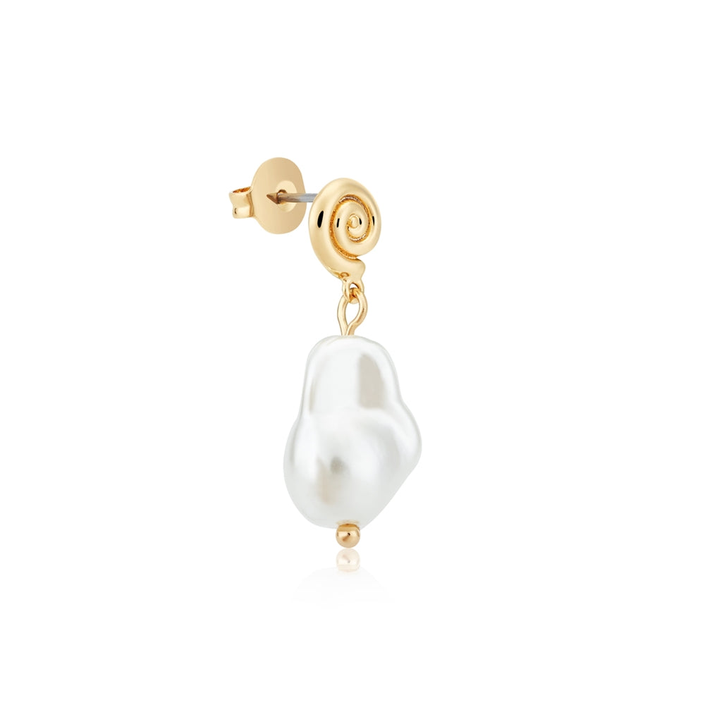 August Woods Gold Shell Pearl Drop Earrings