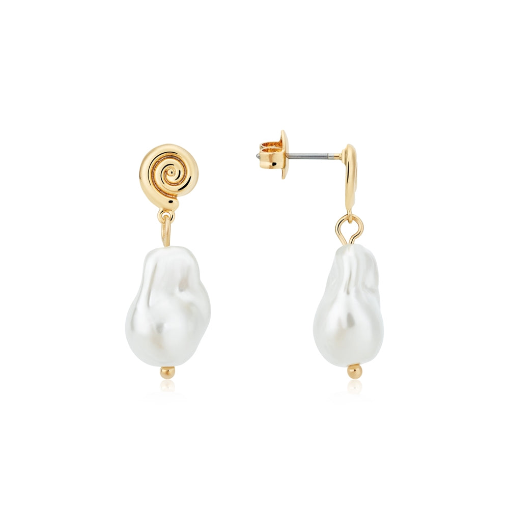 August Woods Gold Shell Pearl Drop Earrings