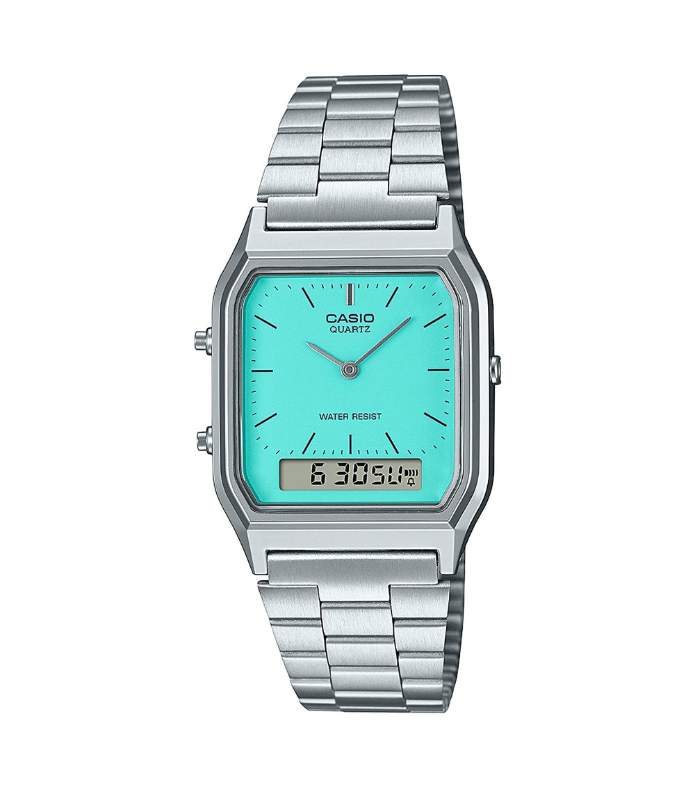 Casio Vintage AQ-230A-2A2MQYES Light Blue Dial Stainless Steel Bracelet Combination Watch