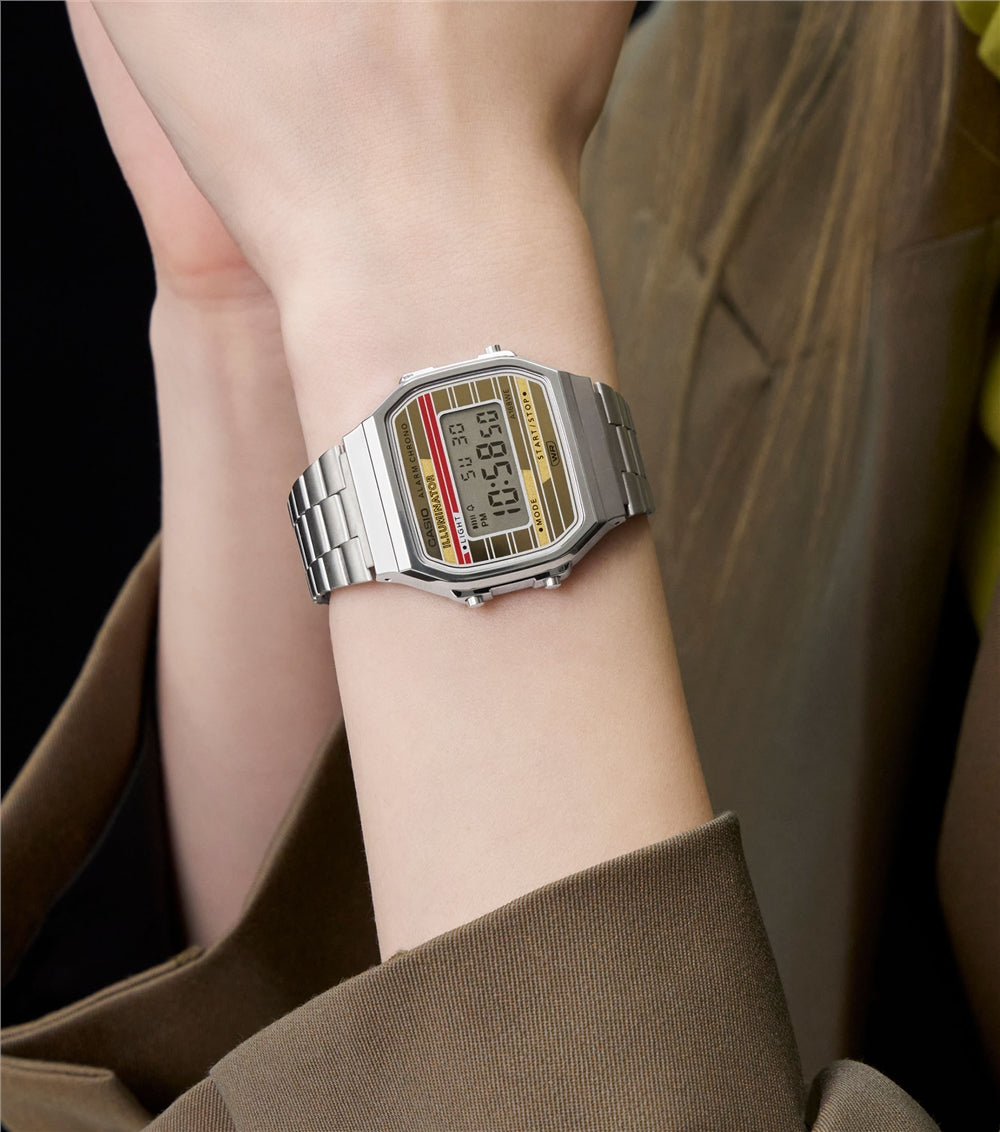 Casio Vintage A168WEHA-9AEF Red and Cream Stainless Steel Bracelet Digital Watch