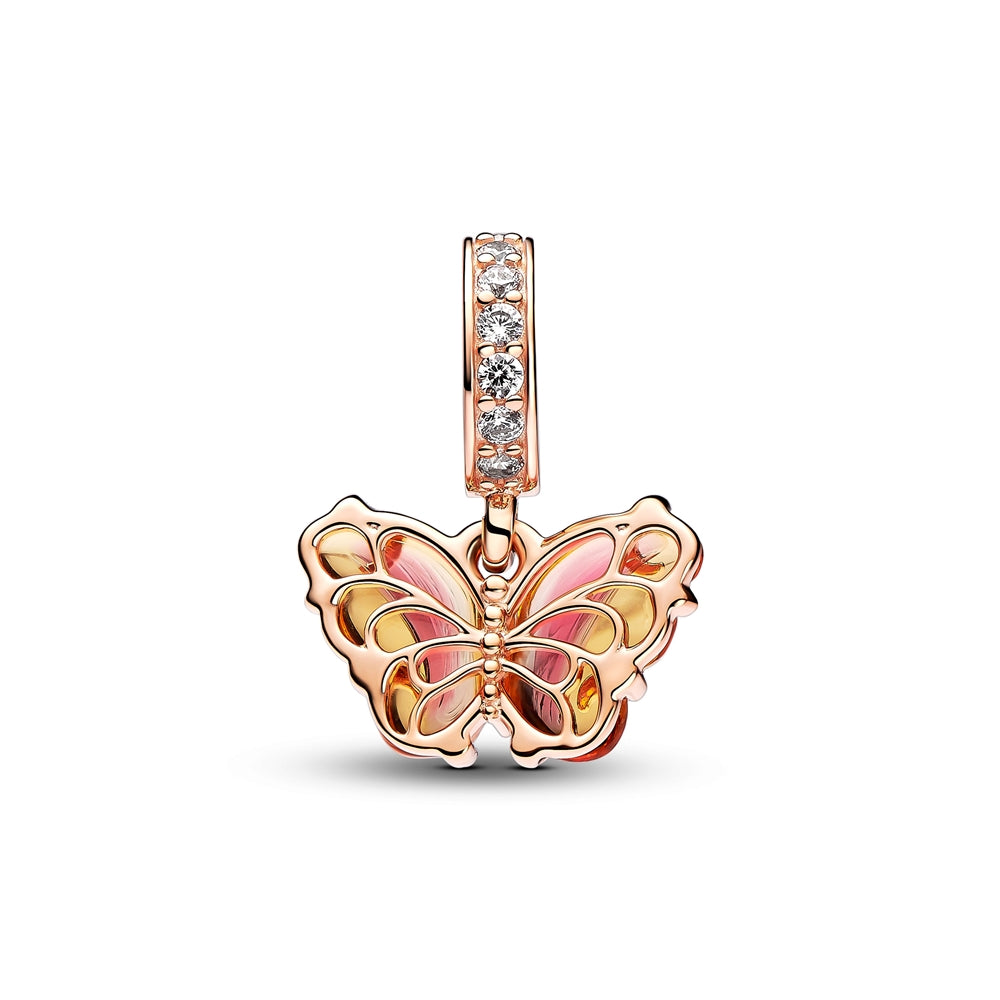 Pandora Pink & Yellow Murano Glass Butterfly Dangle Charm