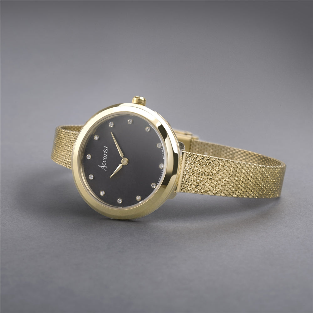 Accurist Women's Jewellery Black Dial Gold Watch