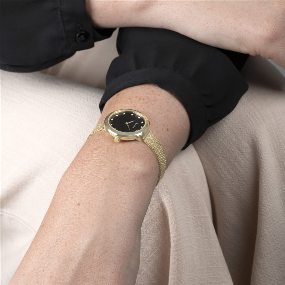 Accurist Women's Jewellery Black Dial Gold Watch