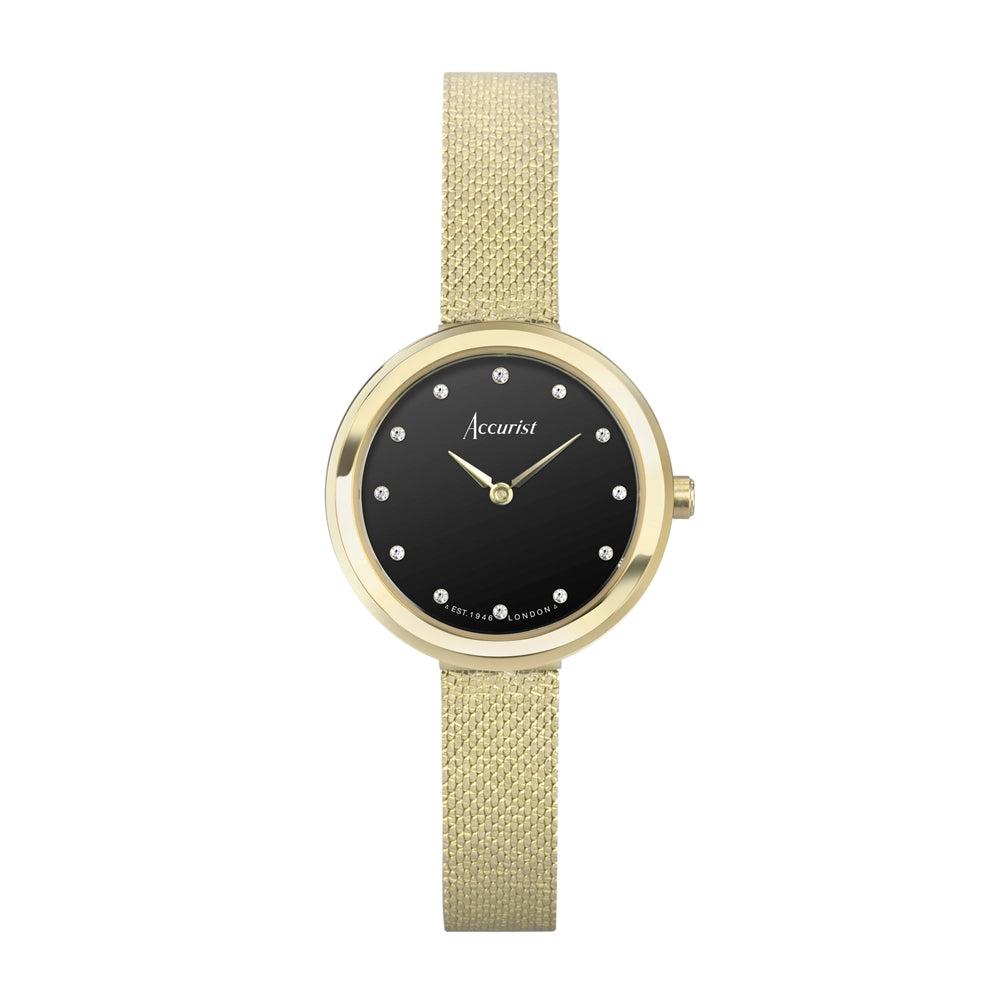 Accurist Women's Jewellery Black Dial Gold Watch