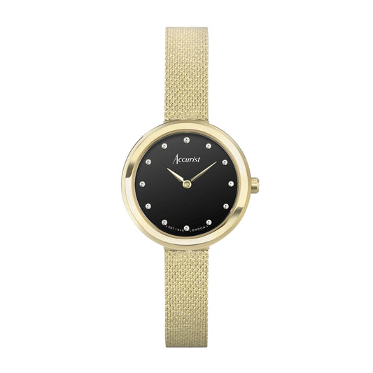 Accurist Women's Jewellery Black Dial Gold Watch
