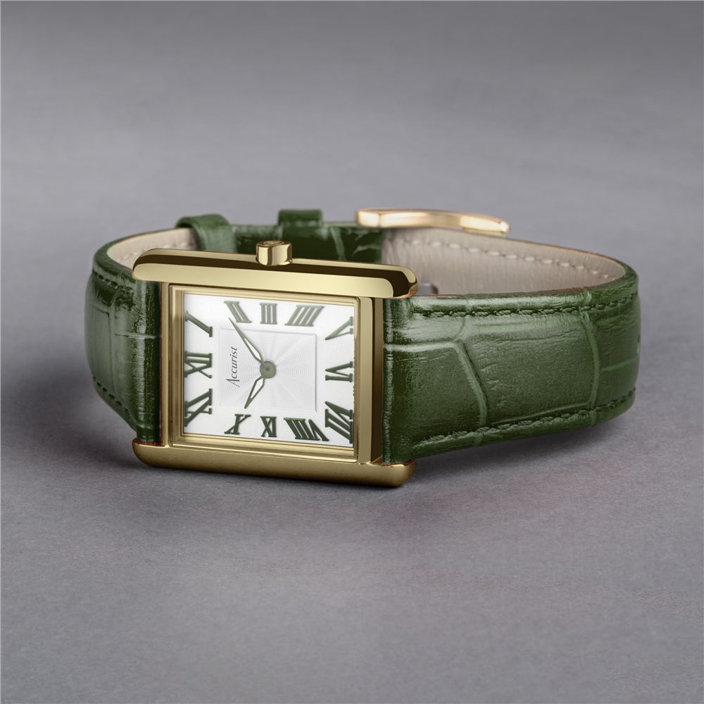 Accurist Women's Rectangle Green Leather Watch