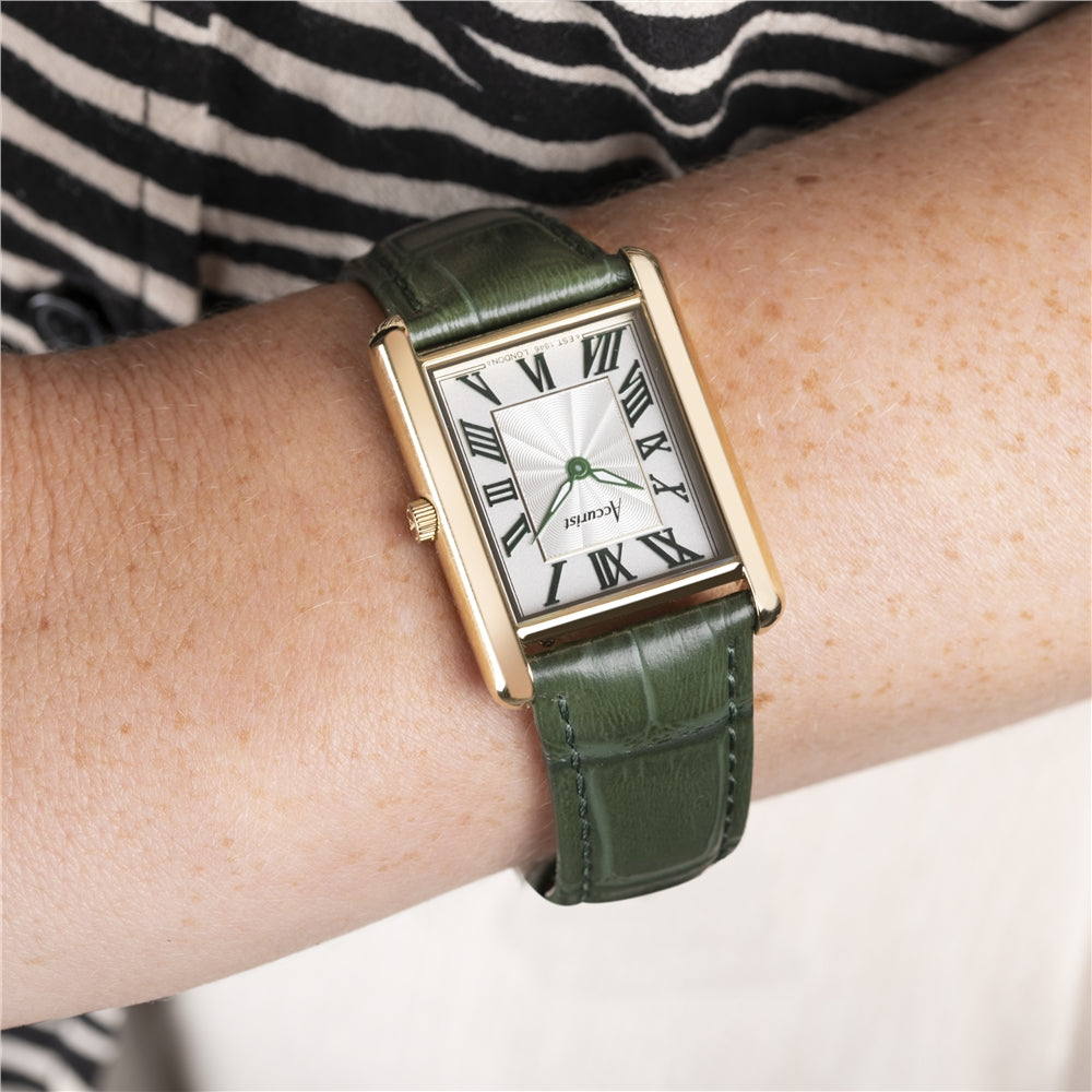 Accurist Women's Rectangle Green Leather Watch
