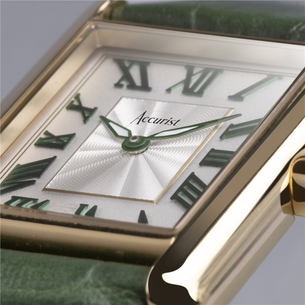 Accurist Women's Rectangle Green Leather Watch